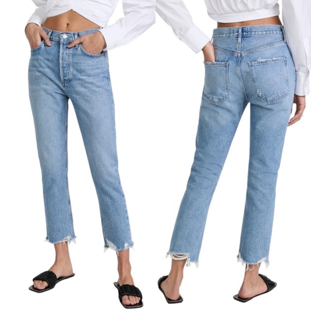 AGOLDE Riley High Rise Slim‎ Straight Raw Hem Crop Jeans Size 27